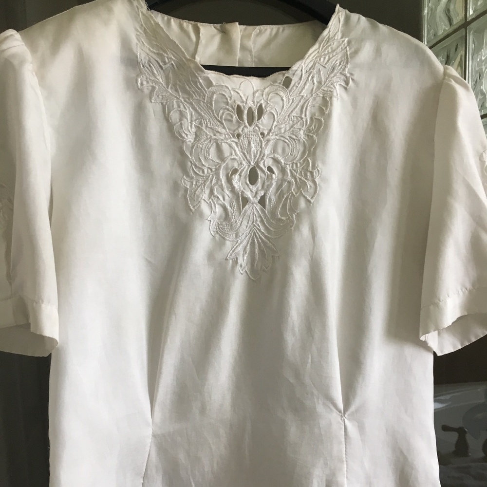 NEW  White silk short blouse with cut outs